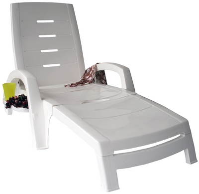 Купить Шезлонг складной на колесах пластиковый (с ящиком), арт. 4737-150-0008-belyj, цвет: белый на stol-stool.ru 4737-150-0008-belyj