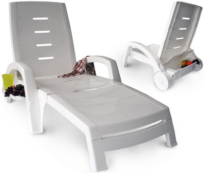 Купить Шезлонг складной на колесах пластиковый (с ящиком), арт. 4737-150-0008-belyj, цвет: белый на stol-stool.ru 4737-150-0008-belyj