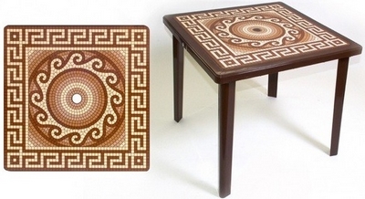 Купить Стол квадратный с деколем Греческий орнамент пластиковый, арт. 4737-130-0019-kvadratnyj-s-dekolem-Grecheskij-ornament-shokoladnyj, цвет: шоколадный на stol-stool.ru 4737-130-0019-kvadratnyj-s-dekolem-Grecheskij-ornament-shokoladnyj